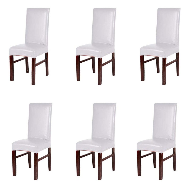 Levoberg Dining Chair Cover PU Leather Waterproof Oilproof Protective and Stretchable Chair Slipcover Decoration (6 Pieces, White) - Image 1